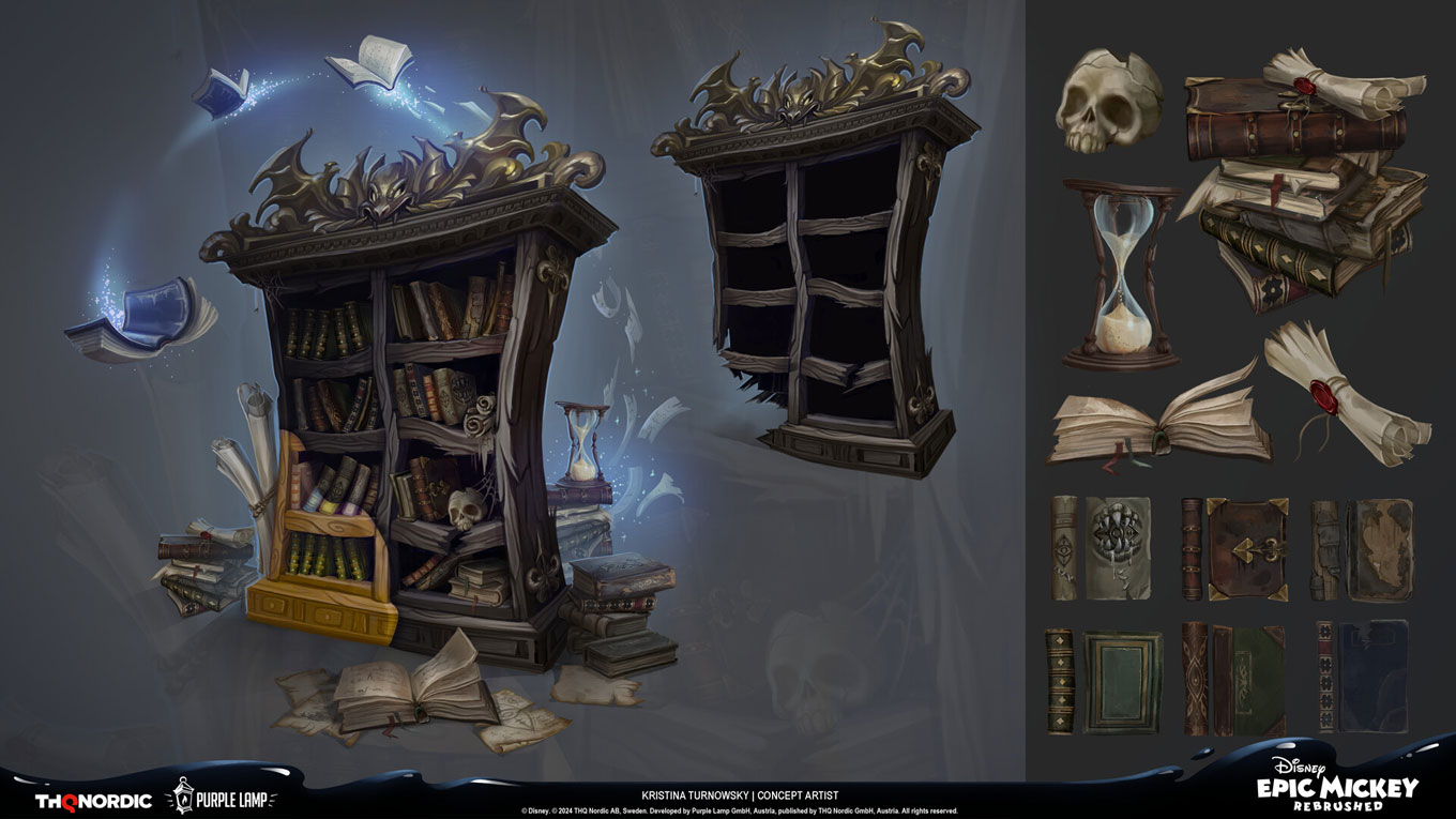 Lonesome Manor Library Assets Art from Epic Mickey: Rebrushed