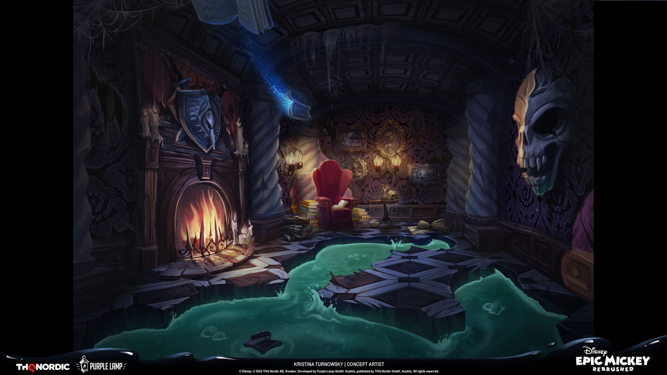 Lonesome Manor Library Mood Painting from Epic Mickey: Rebrushed