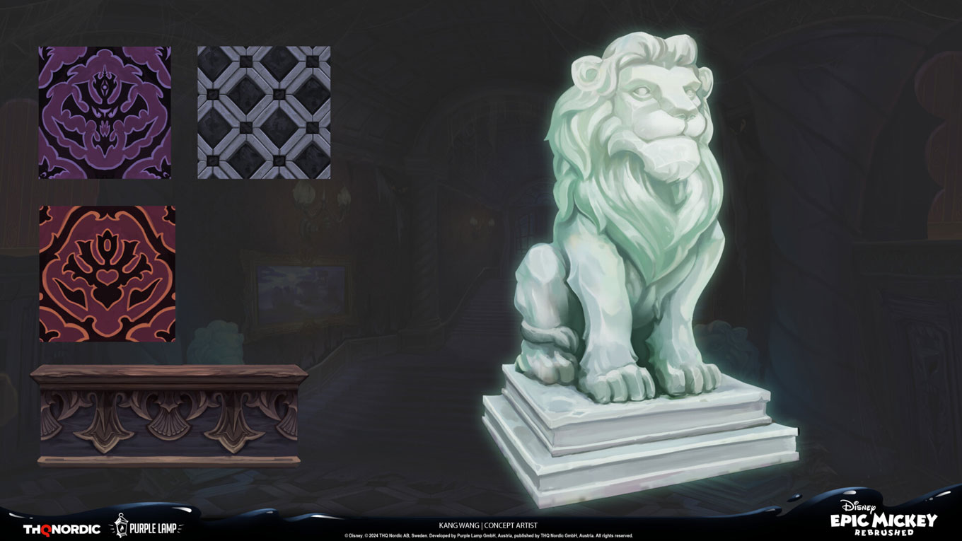 Lonesome Manor Lion Statue Art from Epic Mickey: Rebrushed