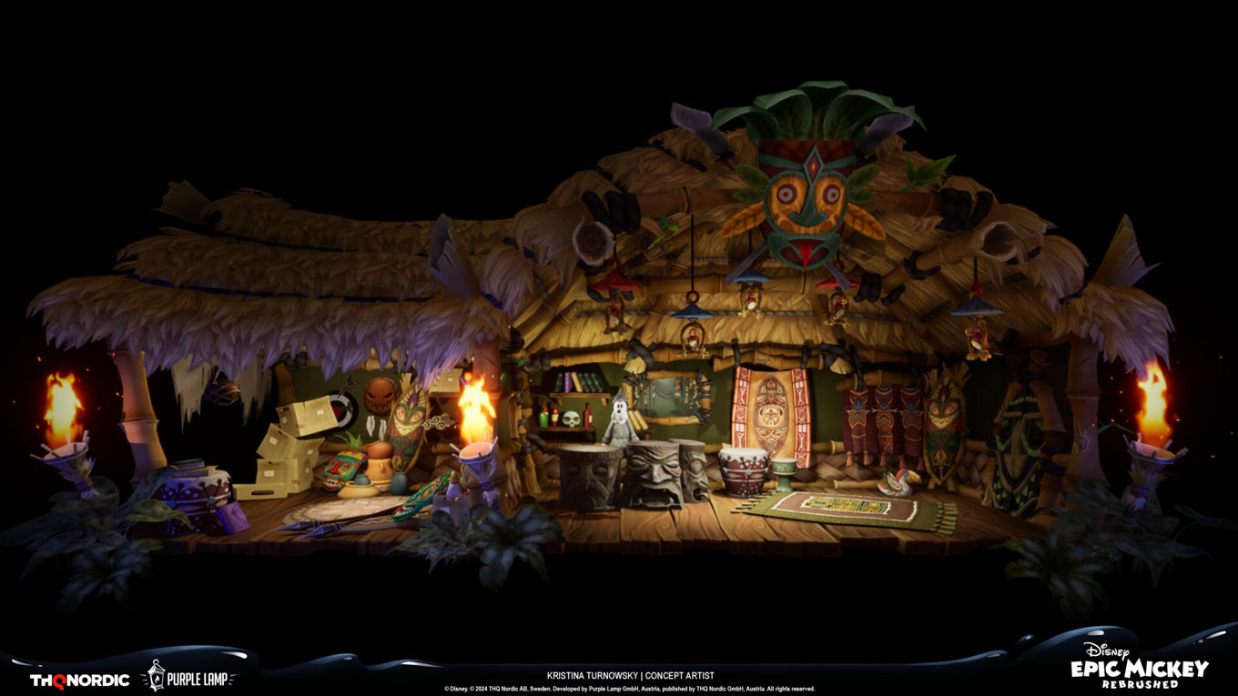 Tiki Hut Interior Art from Epic Mickey: Rebrushed