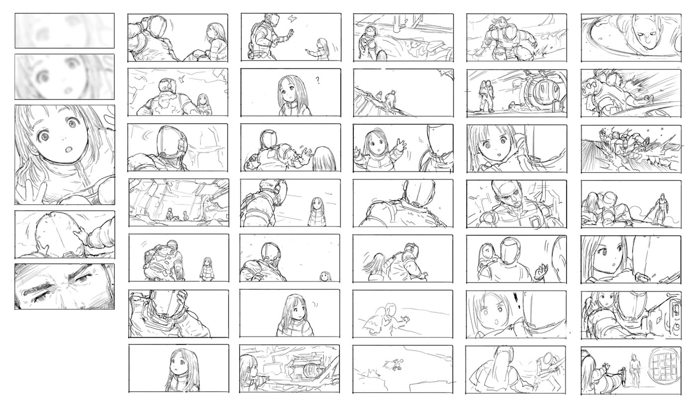 Hugh Meets Diana Storyboard Sketches from Pragmata